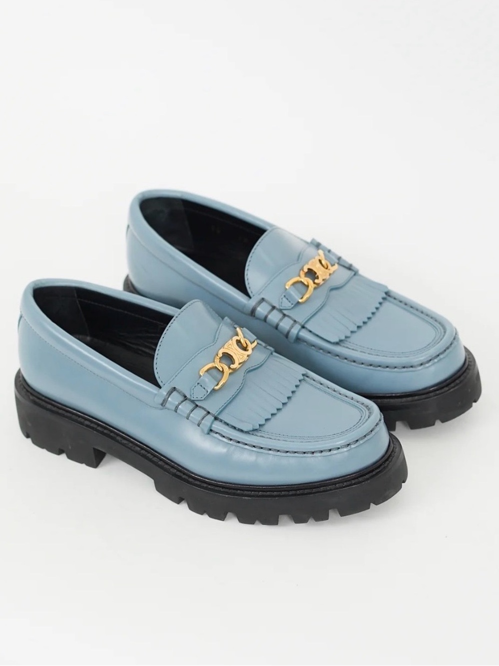 CELINE Margaret Chunky Loafers Triomphe Hardware Blue Jean Color S 38 Never Worn